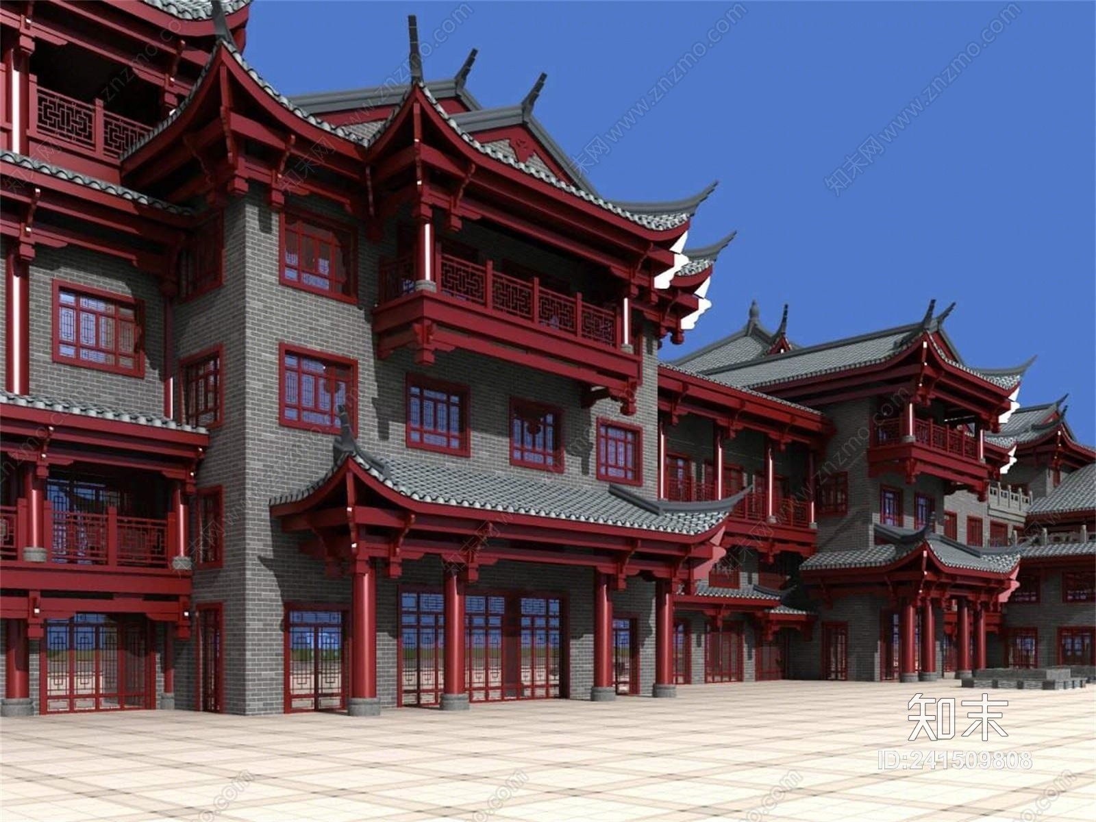 中式仿古建築群3d模型下載【id:241509808】