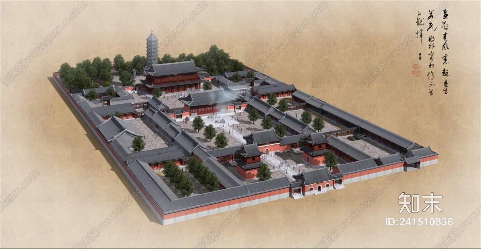 中式古建筑古代寺庙3D模型下载【ID:241510836】