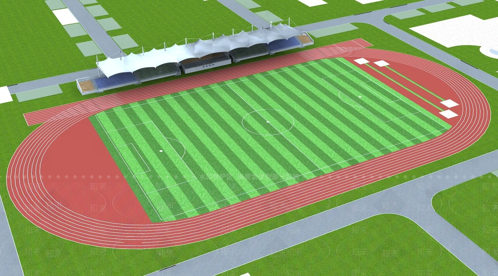 现代足球场看台运动场跑道3D模型下载【ID:241511130】