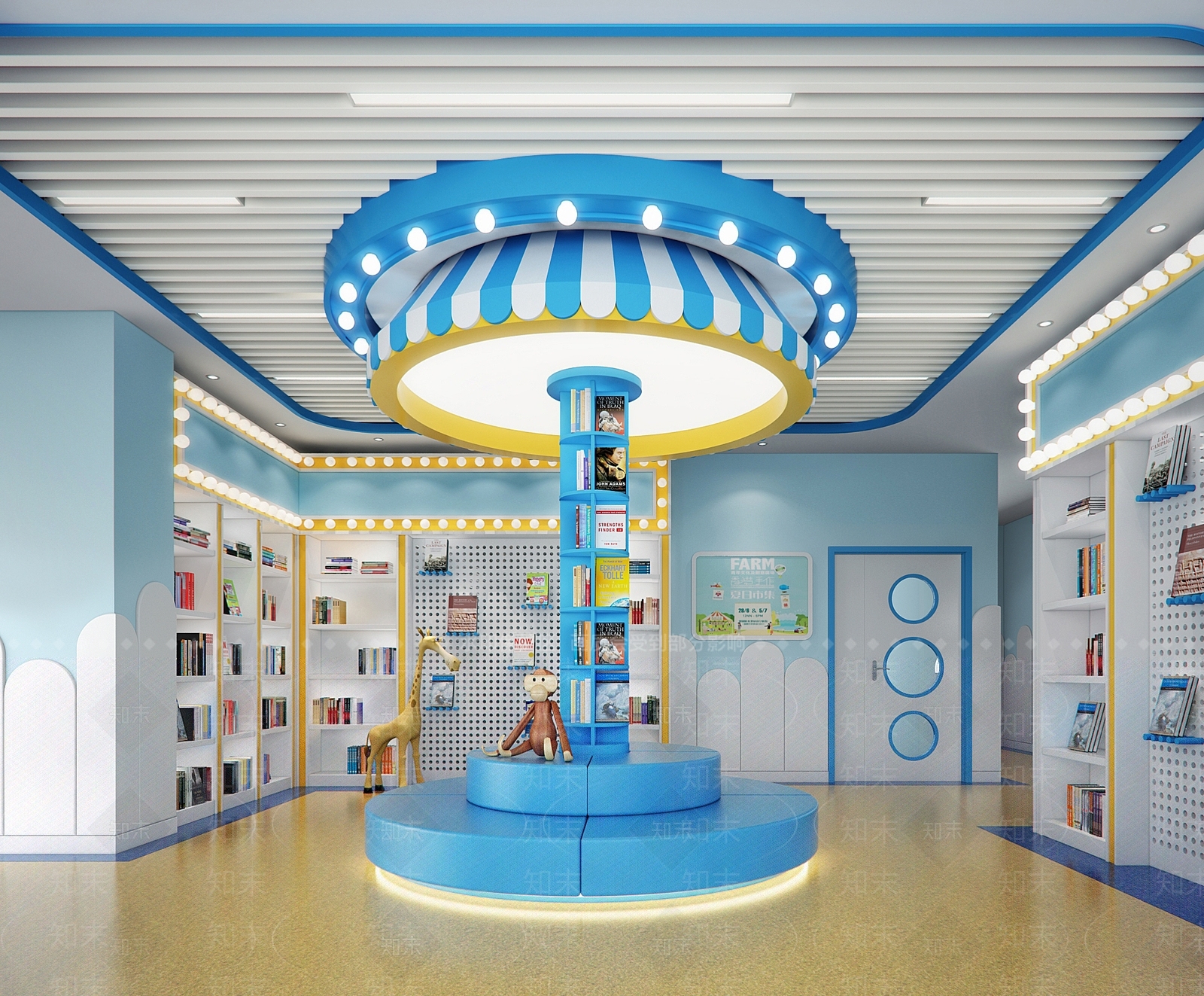 现代幼儿园走道绘本室3D模型下载【ID:541526192】