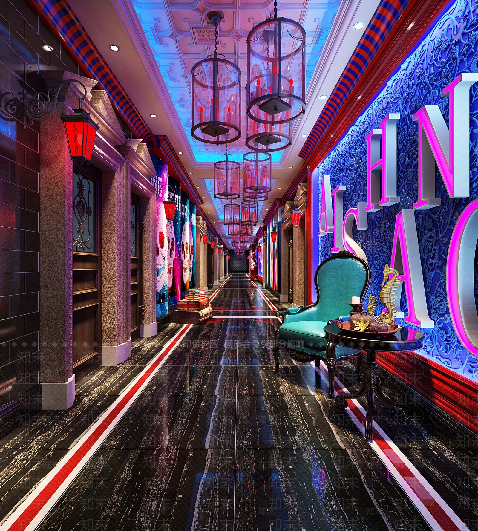 欧式古典KTV走道3D模型下载【ID:741538003】