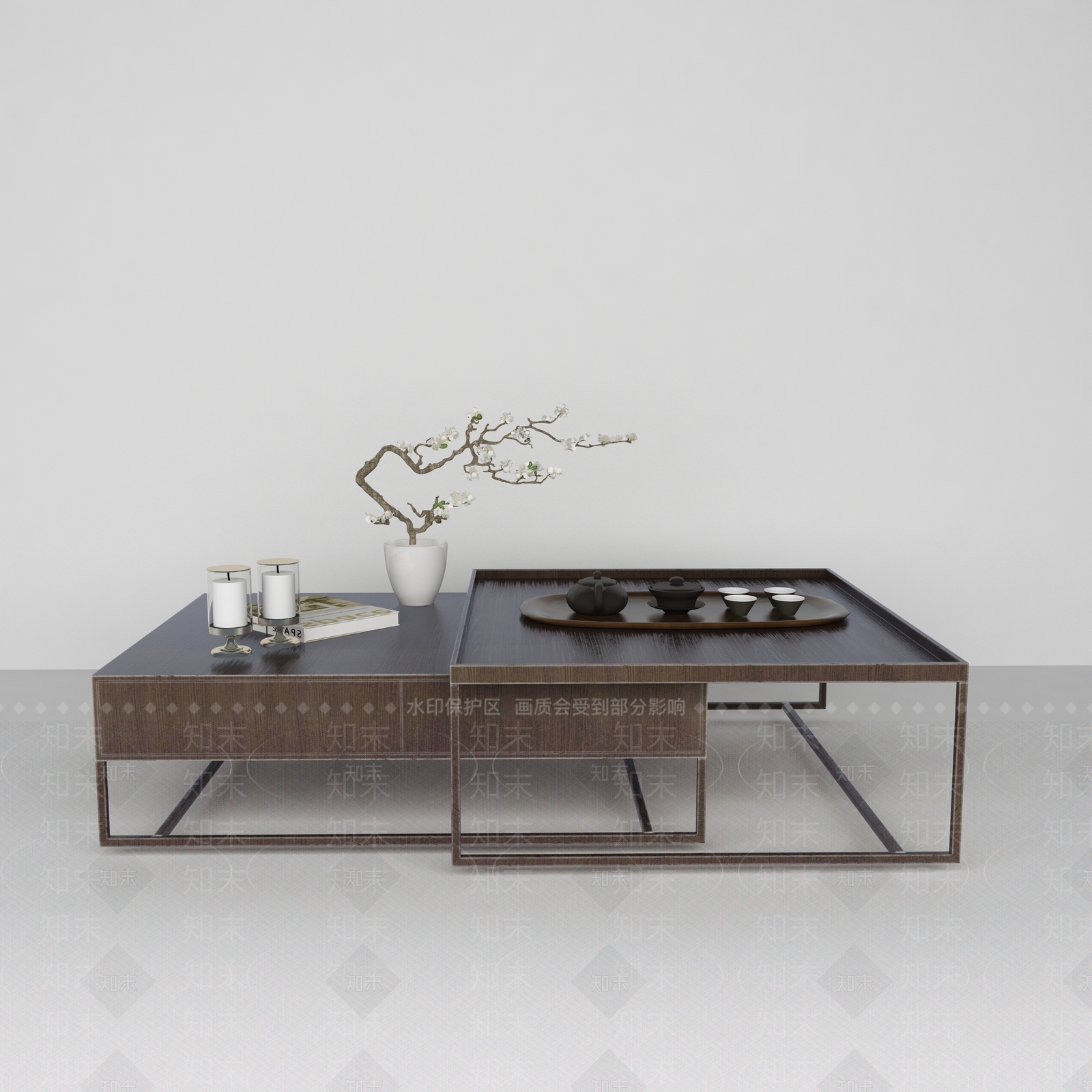 新中式茶桌茶具组合3D模型下载【ID:141550308】
