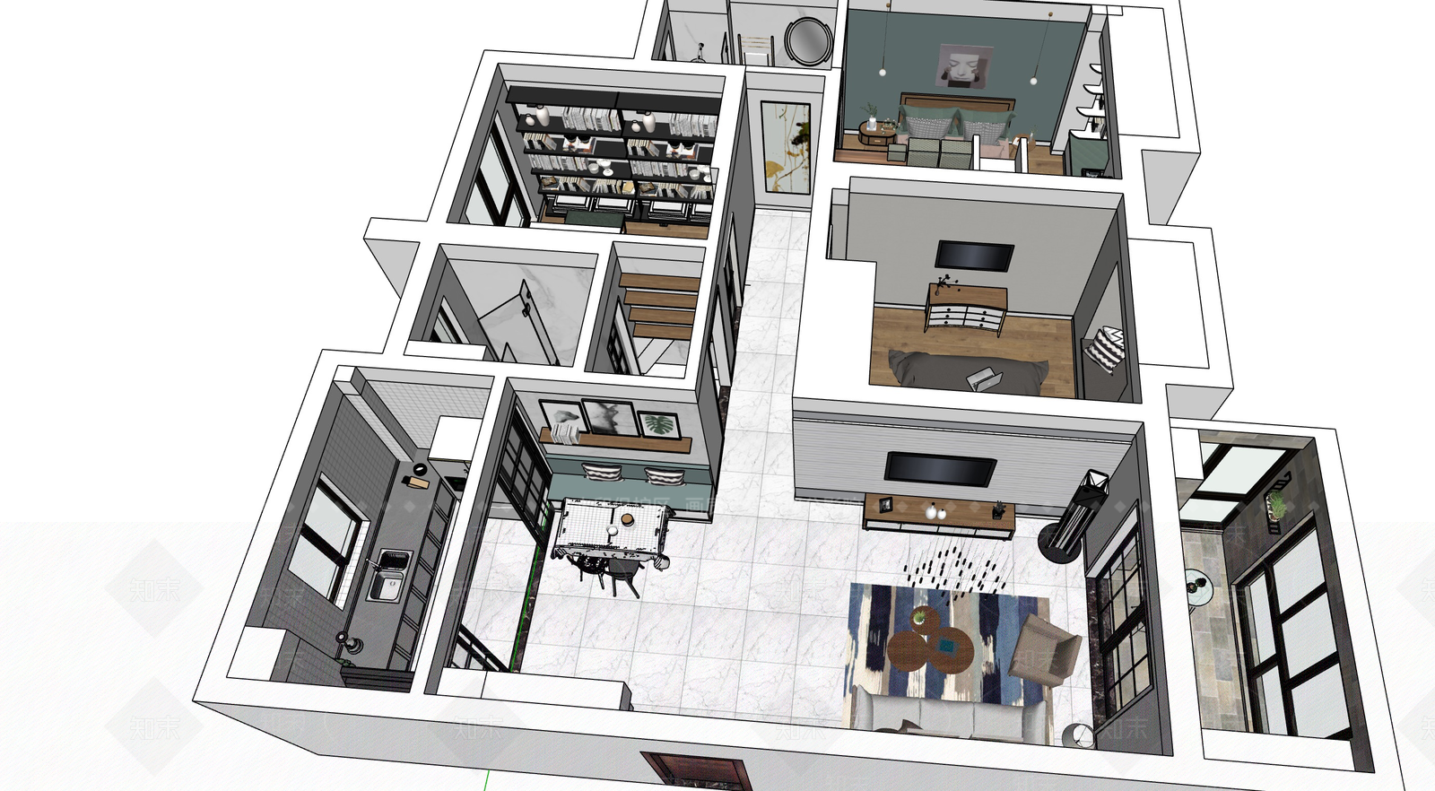 北欧风格精品室内模型SU模型下载【ID:941550846】