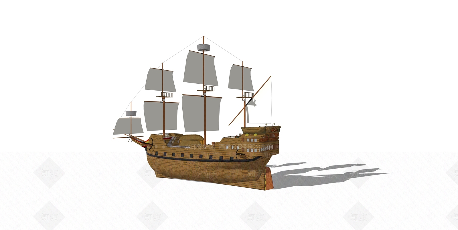 古代帆船SU模型下载【ID:641552417】