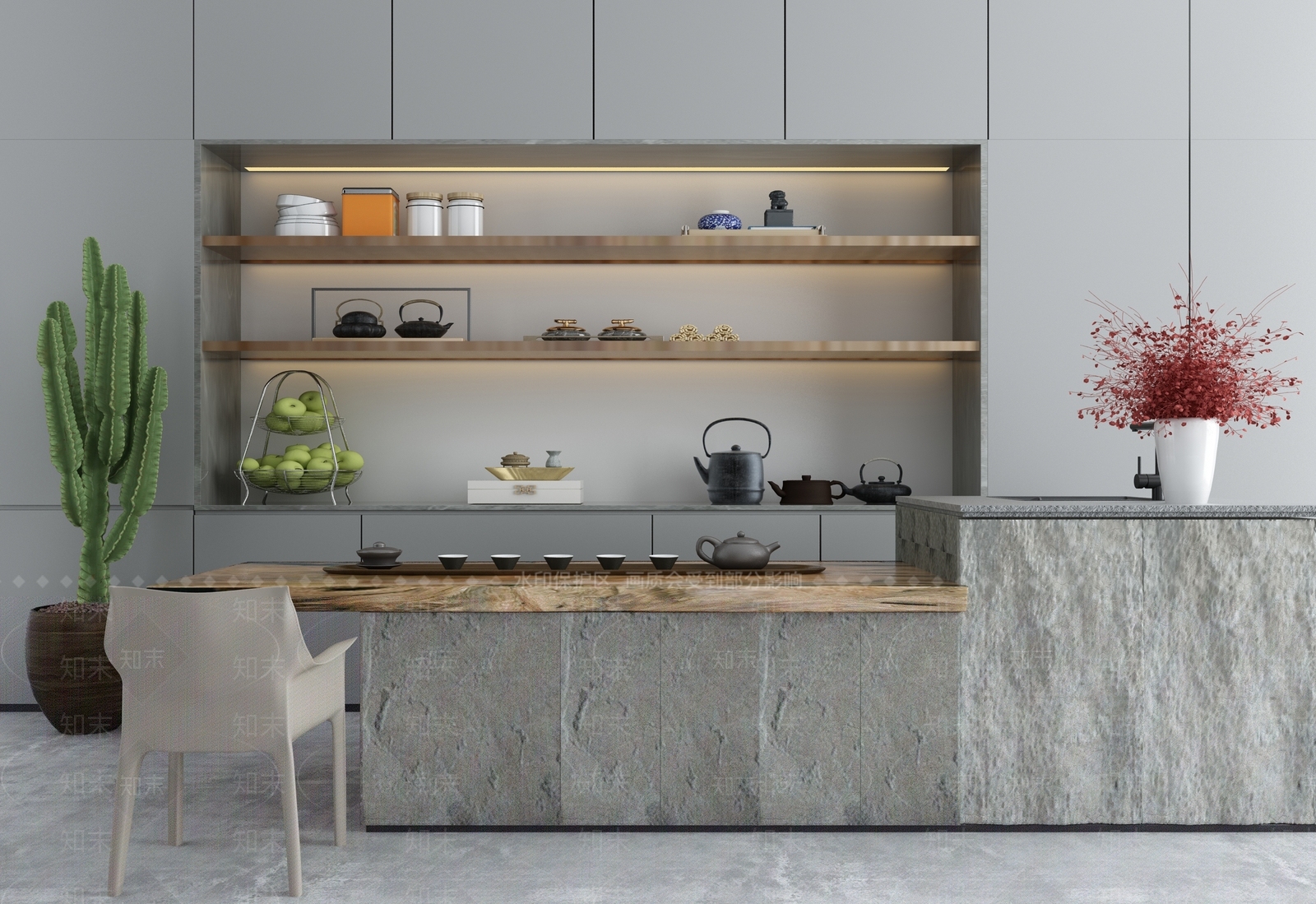 新中式茶餐厅吧台装饰柜3D模型下载【ID:341566188】
