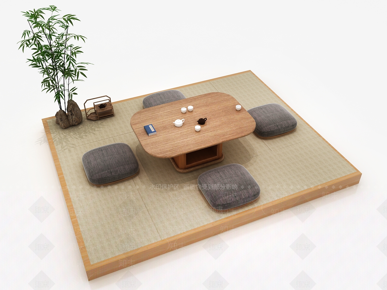 日式榻榻米茶桌3D模型下载【ID:741568797】