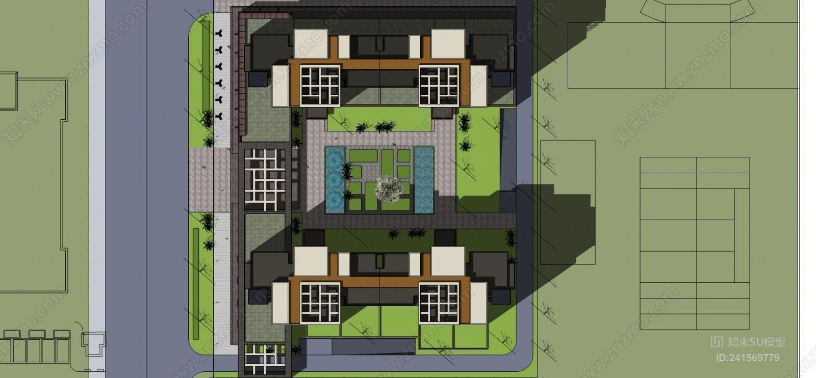 现代高层商住楼设计SU模型下载【ID:241569779】