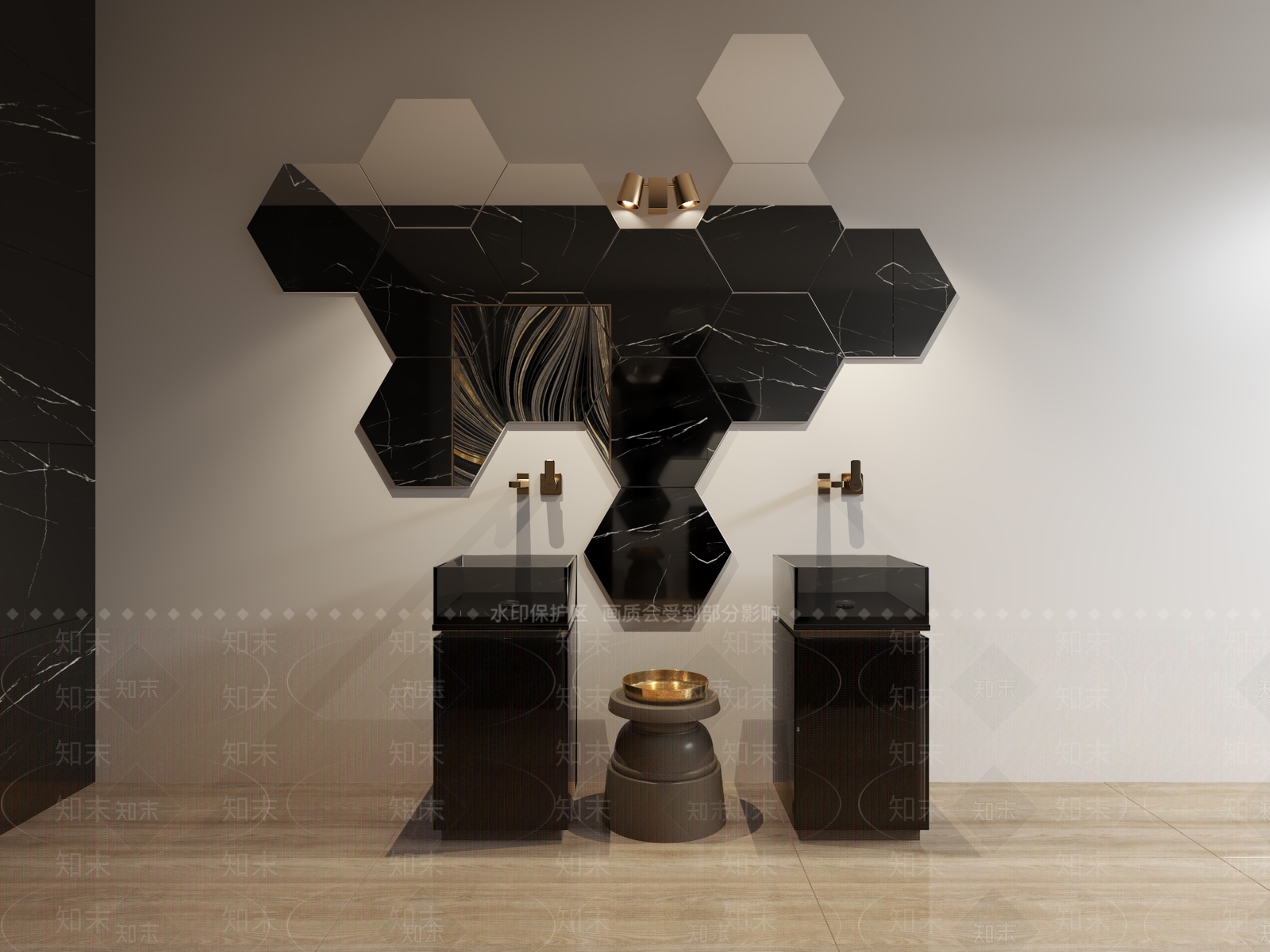 现代意大利展六边形镜子透明玻璃洗手盆3D模型下载【ID:541572434】