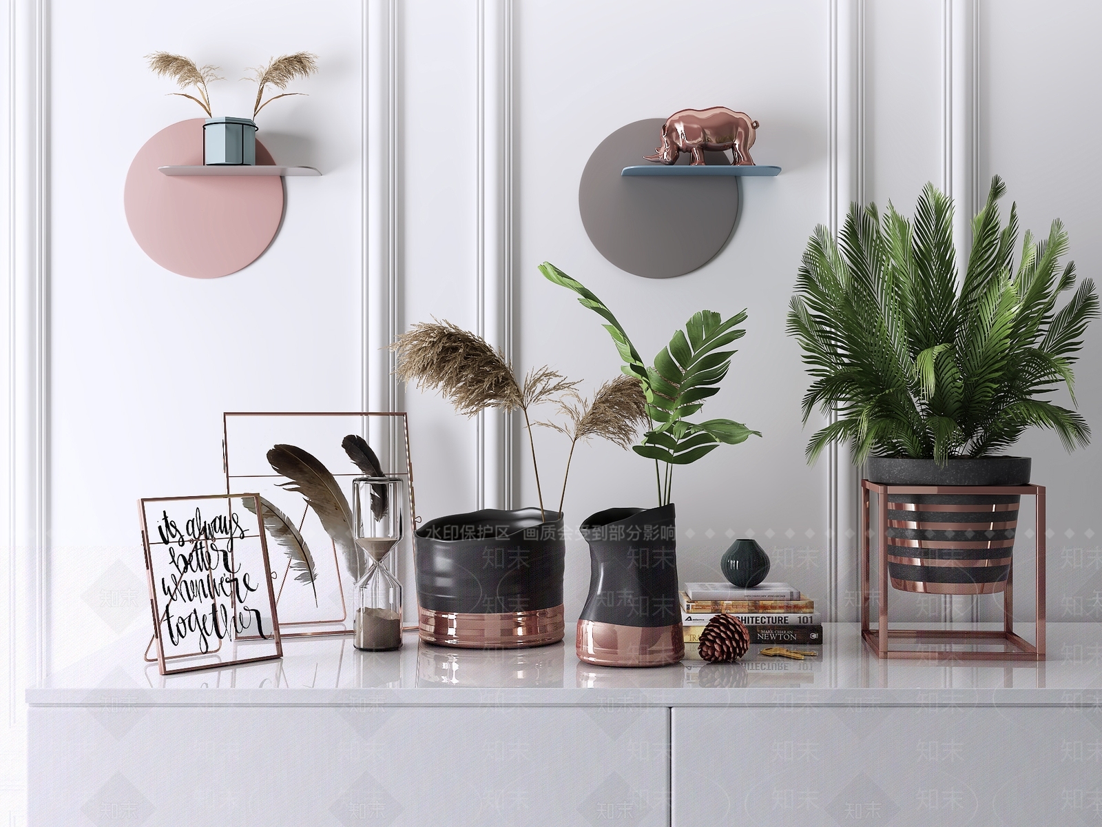 现代相框绿植盆栽墙饰书籍摆件饰品组合3D模型下载【ID:641577590】