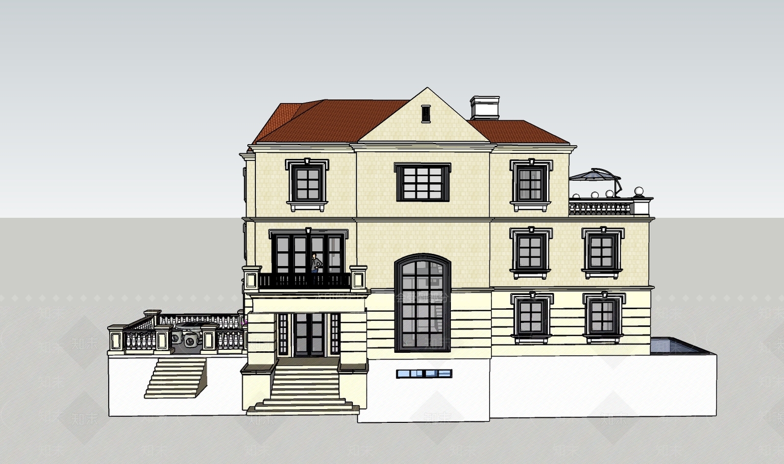 欧式英伦风建筑外观模型SU模型下载【ID:241579683】