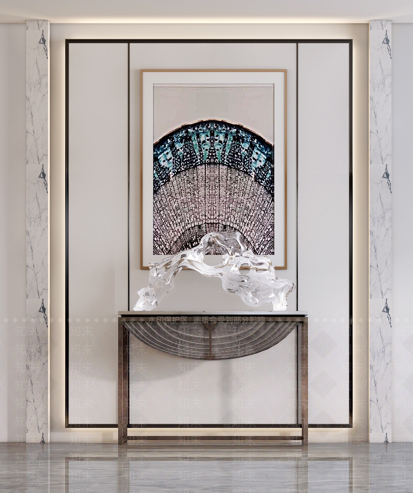 现代玄关玉雕塑入户门厅3D模型下载【ID:241615807】