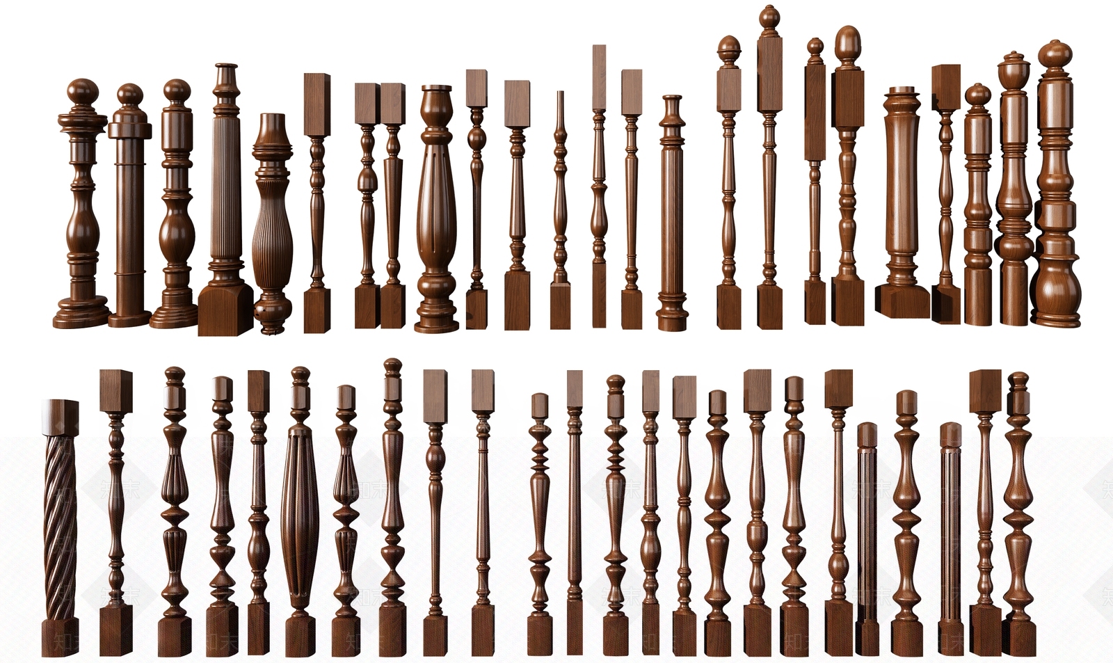 简欧欧式实木楼梯护栏立柱扶手3D模型下载【ID:841618593】