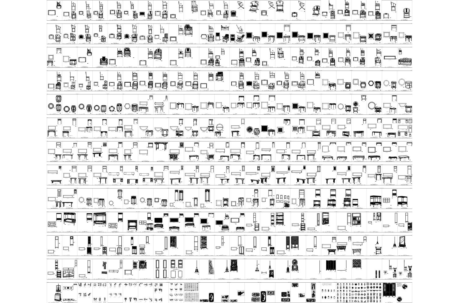 AB_Concept-中式家具三视图画个屏风施工图下载【ID:941619519】