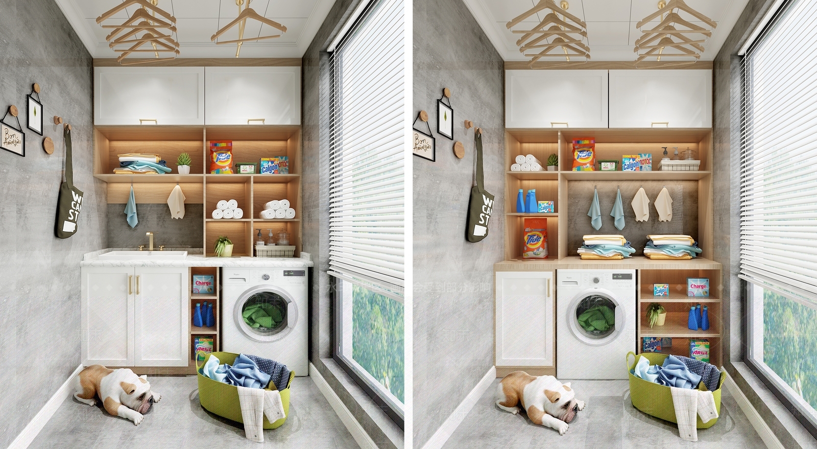 北欧现代阳台洗衣机柜组合3D模型下载【ID:941624768】