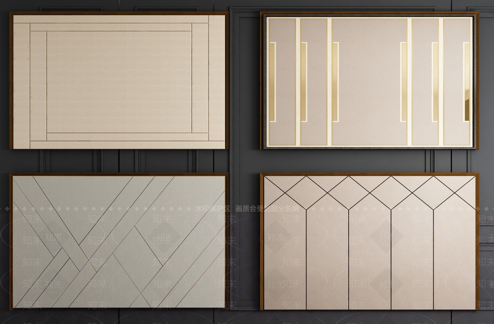 现代皮革硬包软包背景墙组合3D模型下载【ID:141628158】