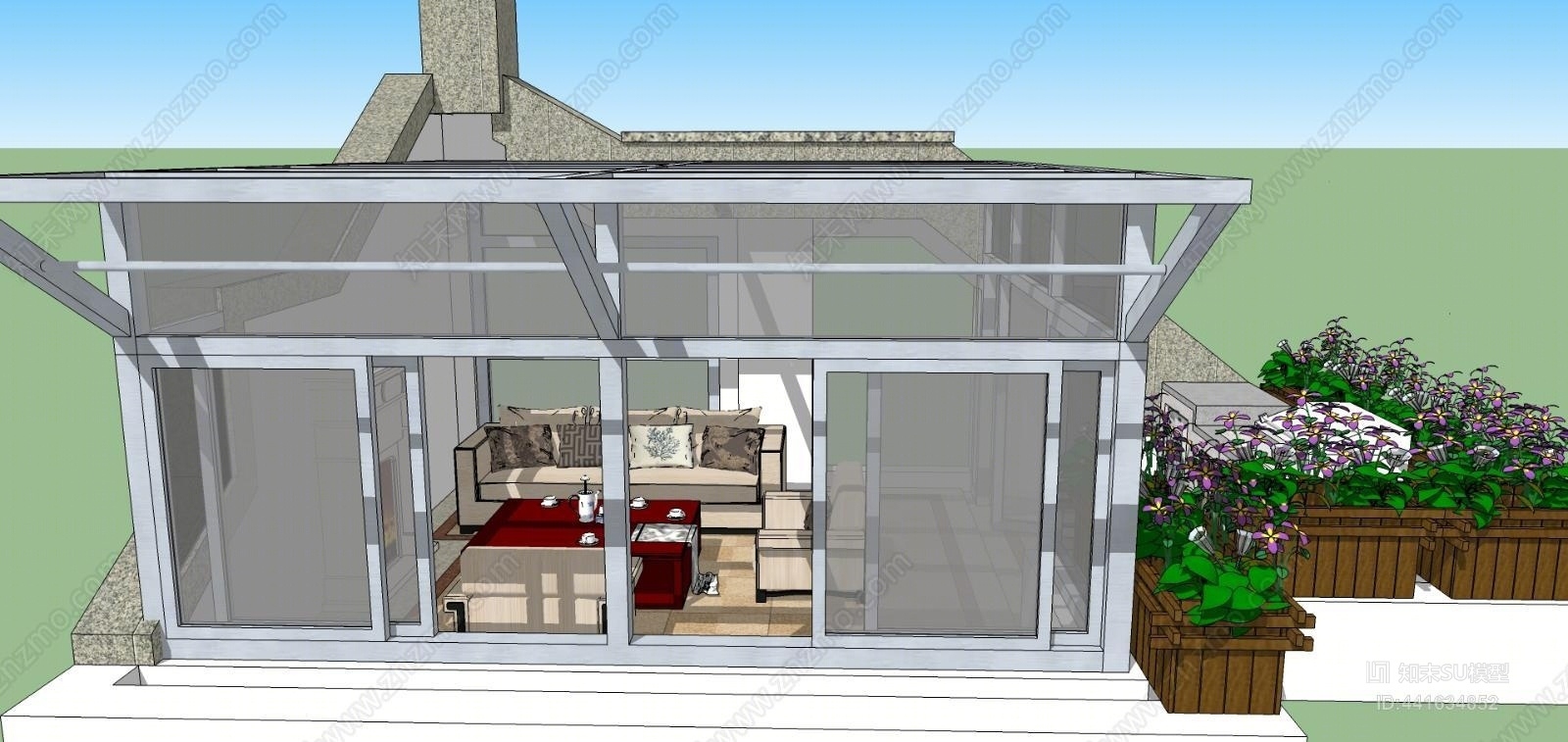 现代阳光房屋顶SU模型下载【ID:441634852】