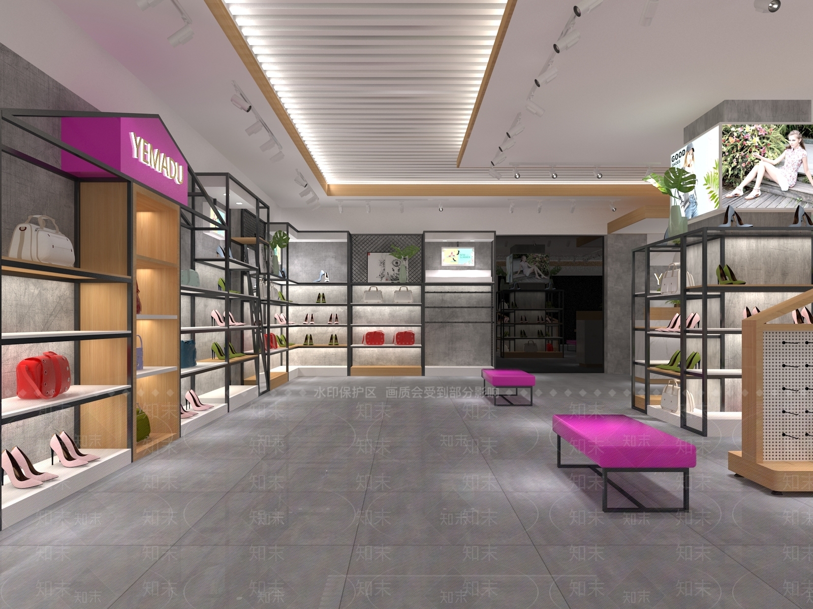 现代时尚鞋店3D模型下载【ID:741640754】