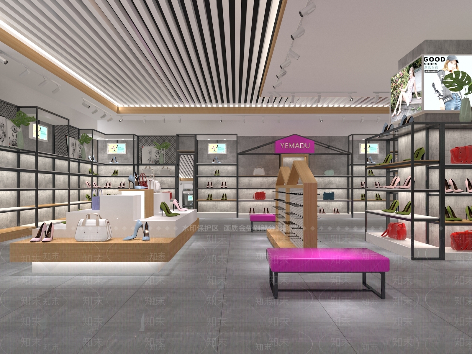 现代时尚鞋店3D模型下载【ID:741640754】