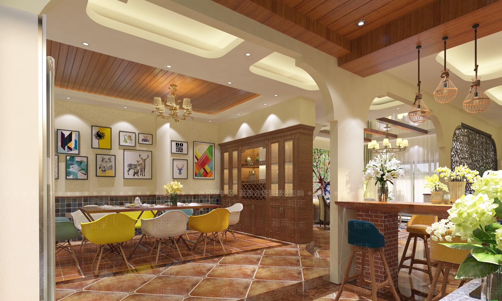 美式田园客餐厅3D模型下载【ID:741642845】