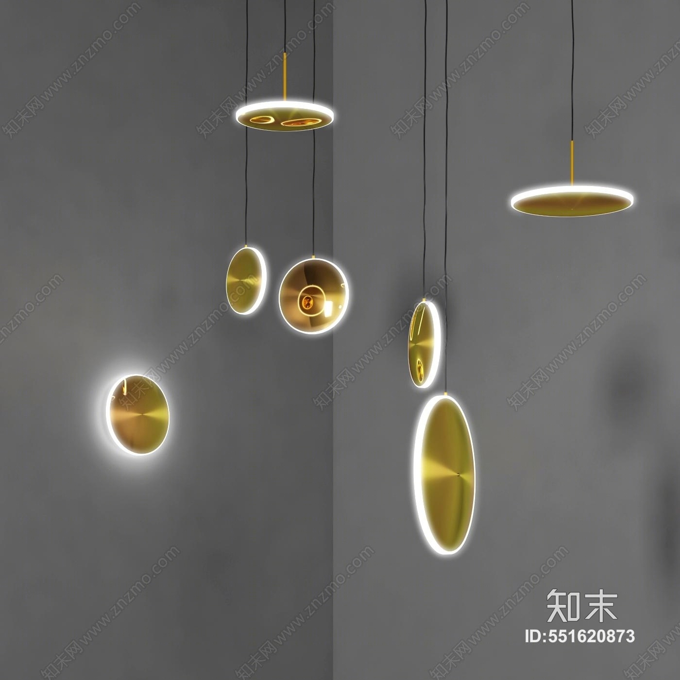 现代飞碟吊灯3D模型下载【ID:551620873】