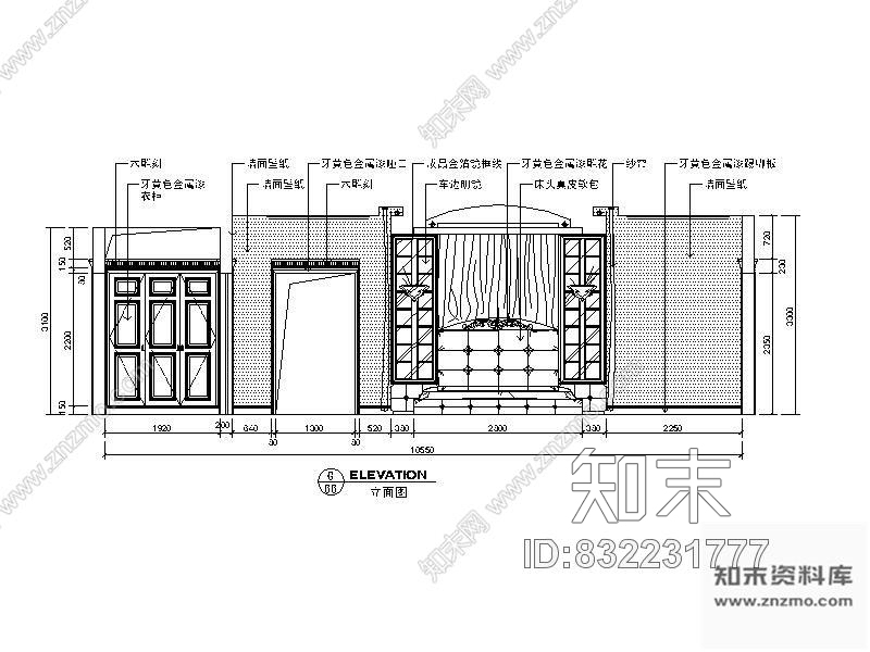 图块/节点欧式卧室背景立面图施工图下载【ID:832231777】