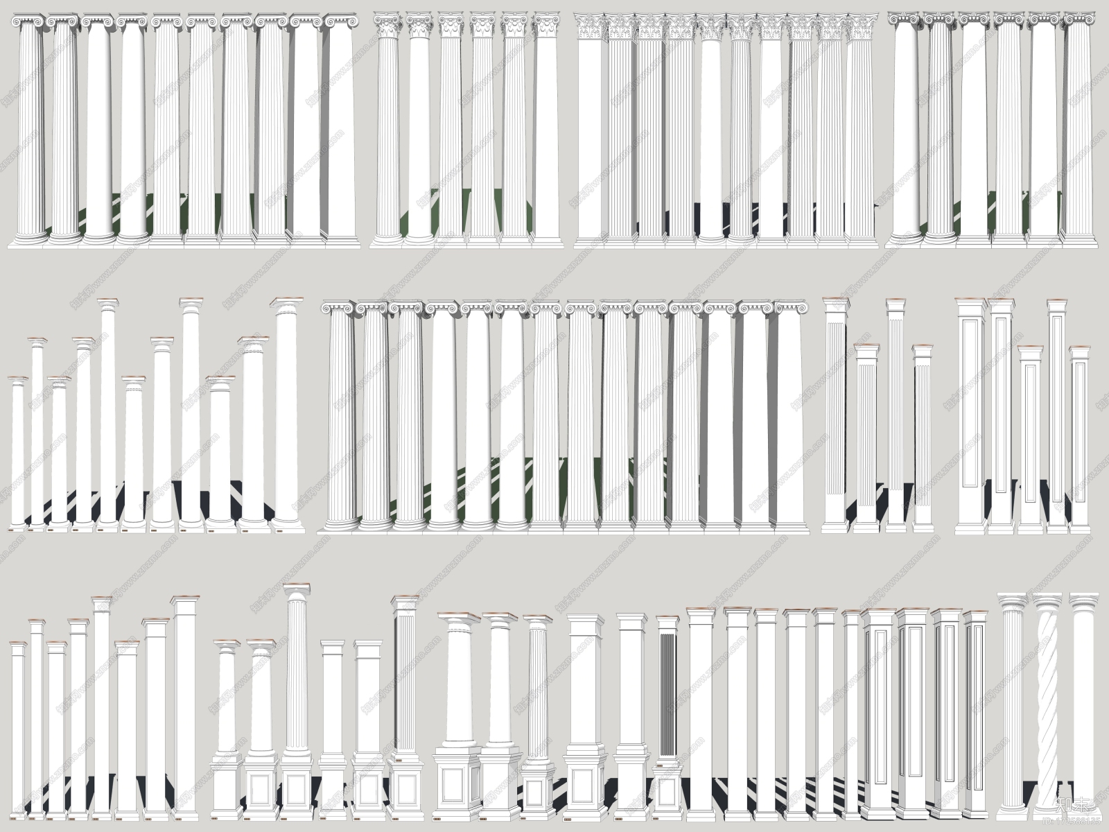 欧式石膏罗马柱组合SU模型下载【ID:172588135】