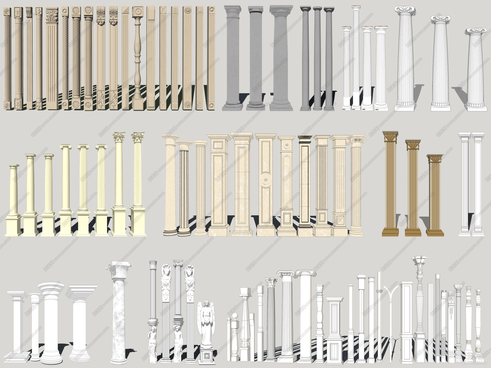 欧式石膏罗马柱组合SU模型下载【ID:172588135】