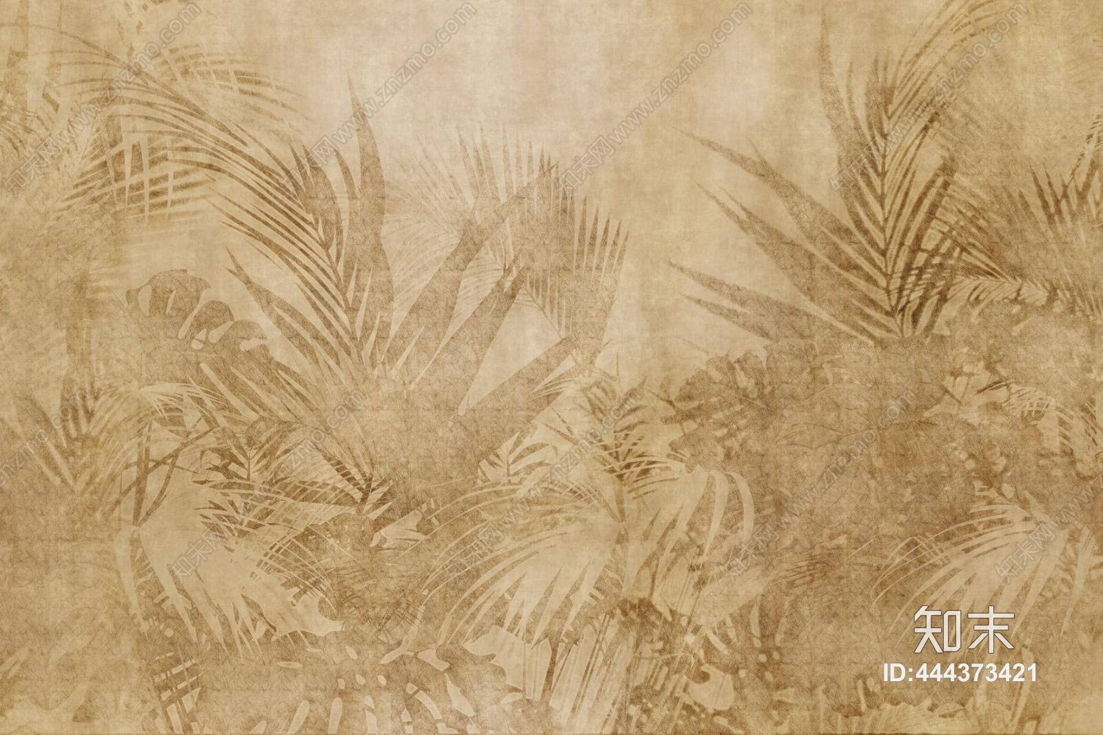 现代简约植物树叶做旧壁纸壁画贴图下载【ID:444373421】