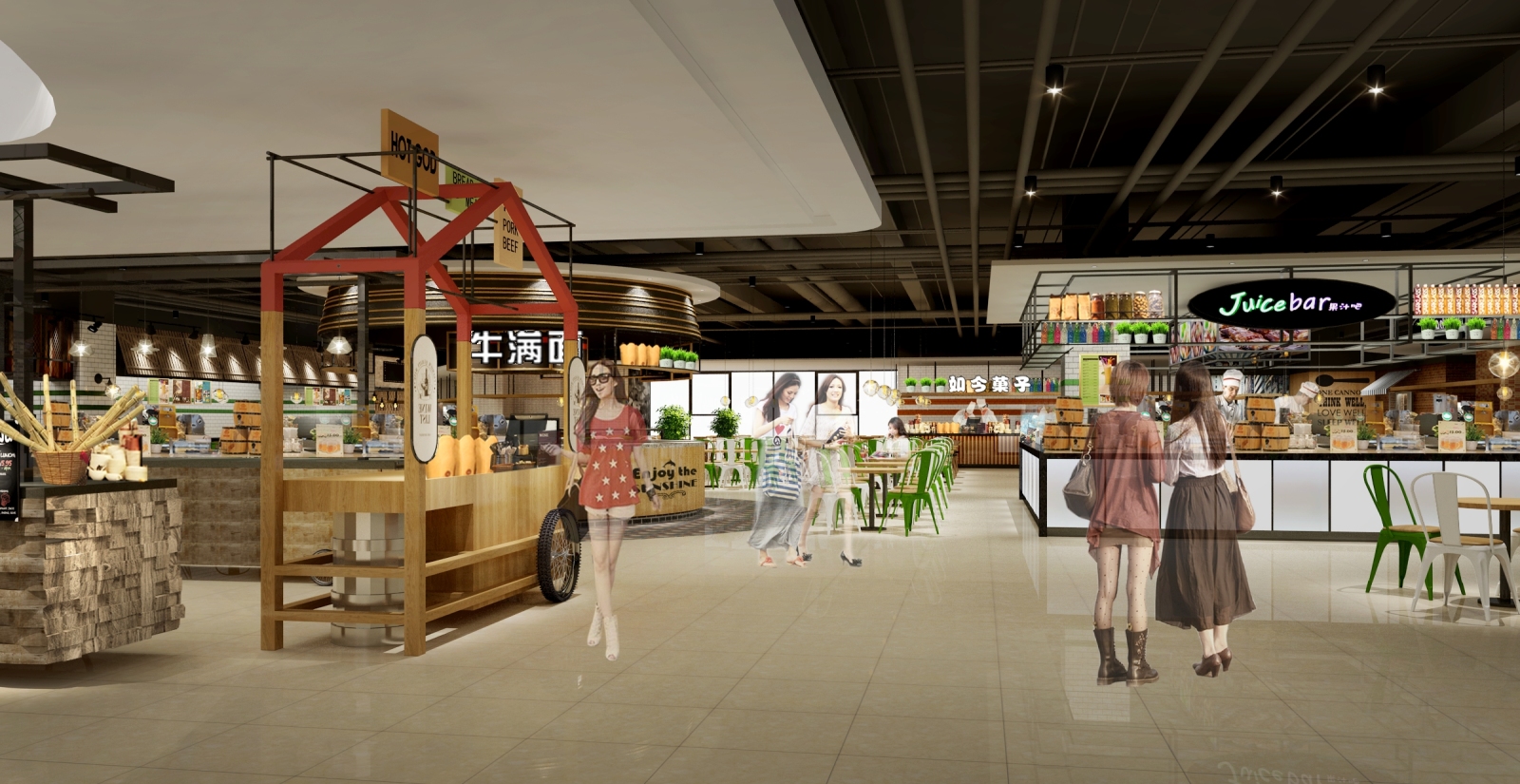 营口鲅鱼圈万隆天街美食庭院效果图cad施工图下载【ID:647707751】