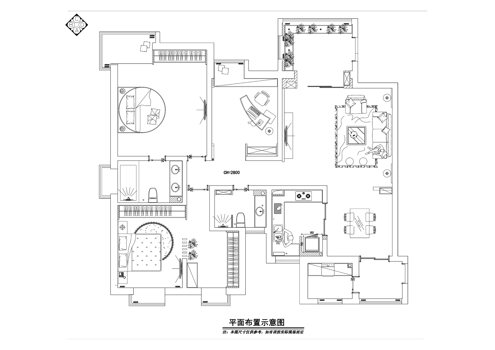 两居室东南亚风格住宅装修cad施工图下载【ID:548025540】