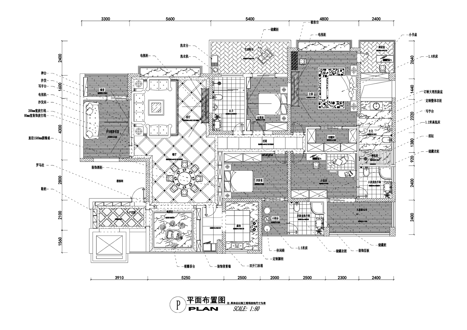 黄先生住宅三居室大平层私人住宅装修cad施工图下载【ID:548375579】