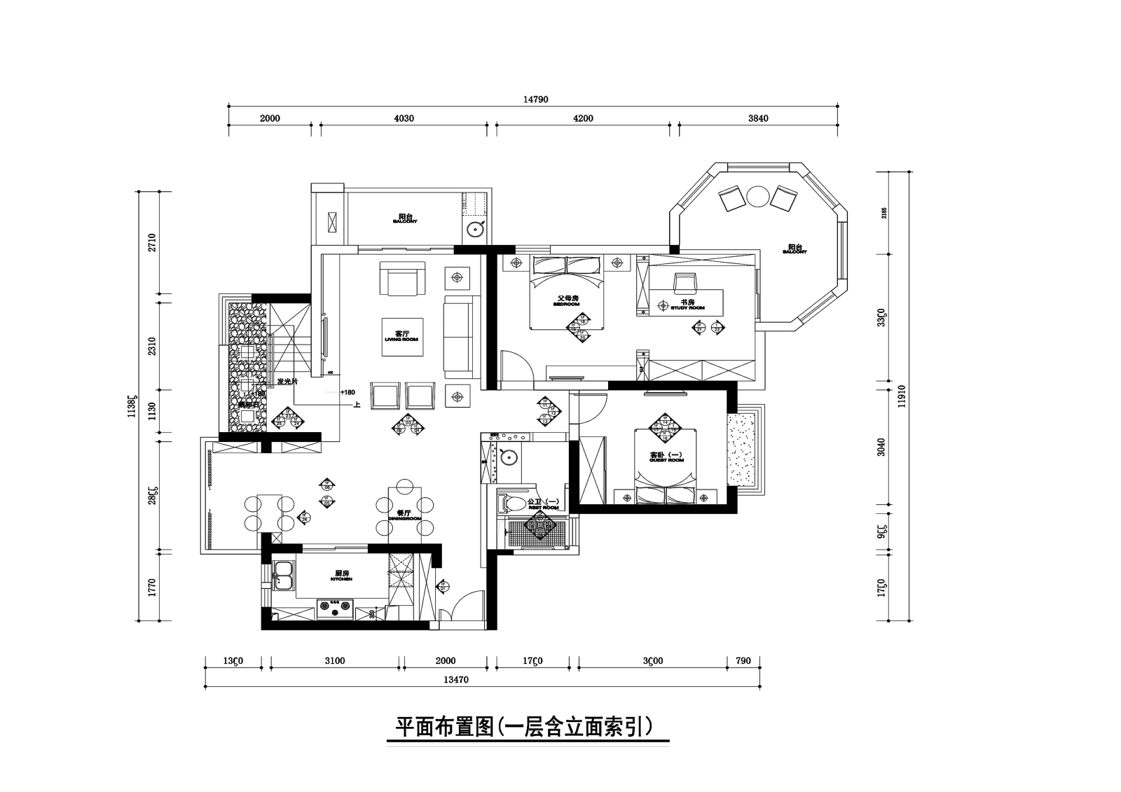 250平新中式风格复式住宅装修cad施工图下载【ID:548454565】