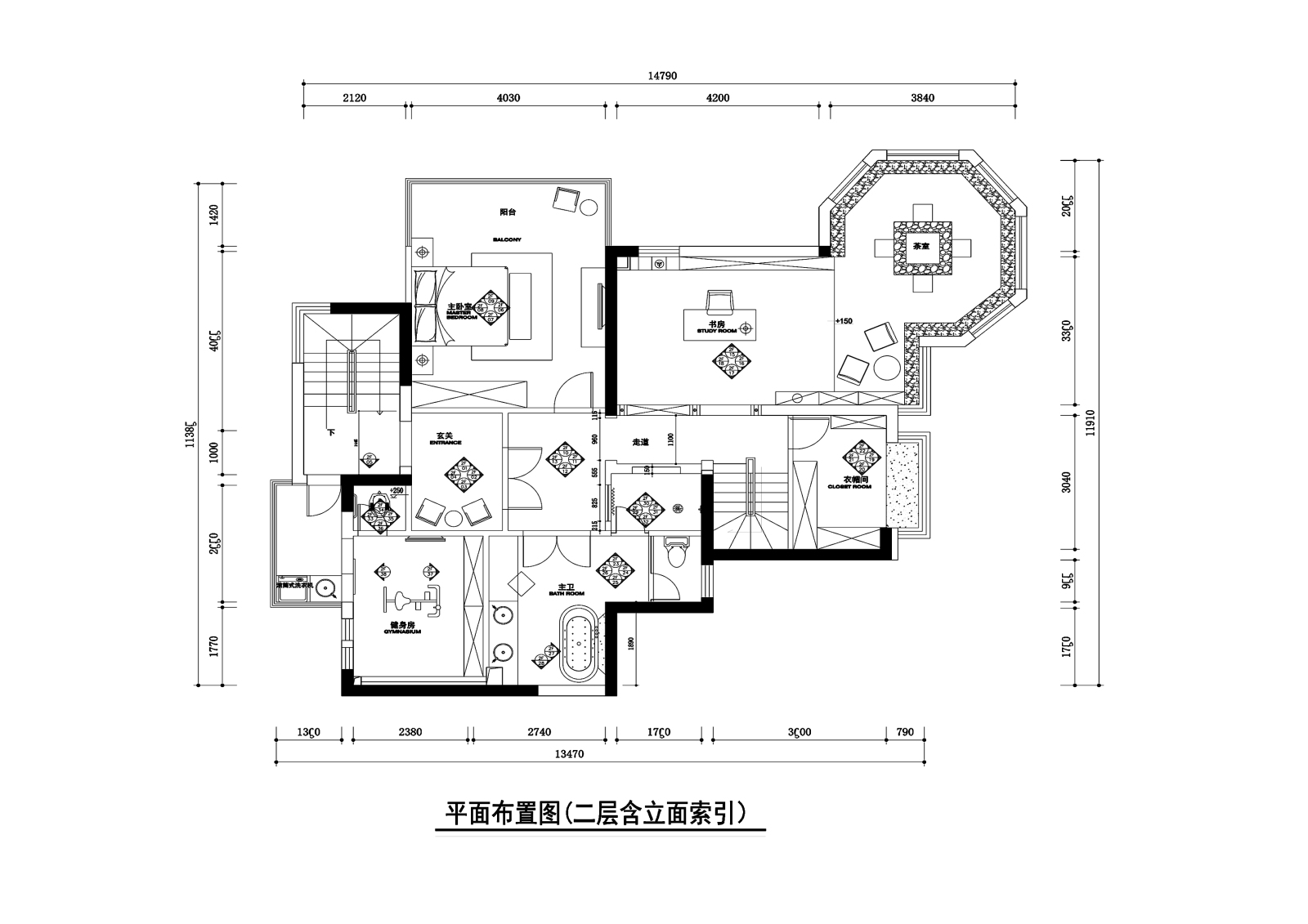 250平新中式风格复式住宅装修cad施工图下载【ID:548454565】