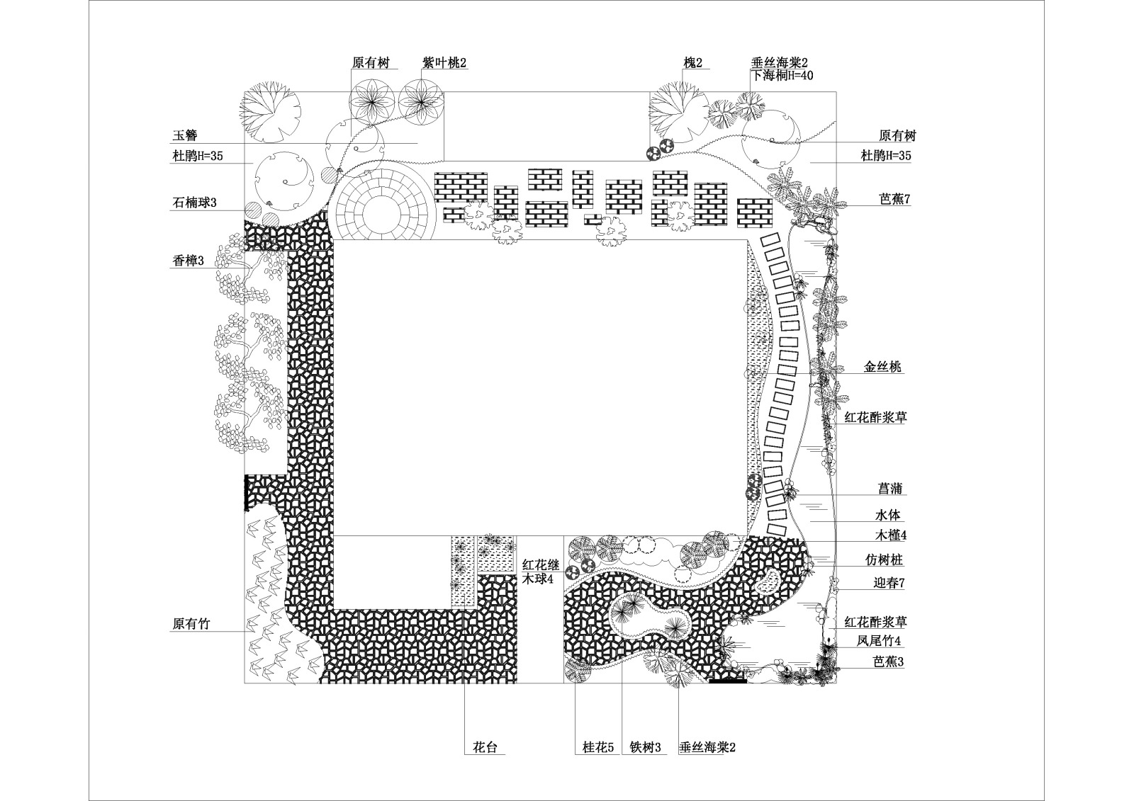 别墅庭院景观绿化设计平面图cad施工图下载【ID:548522448】