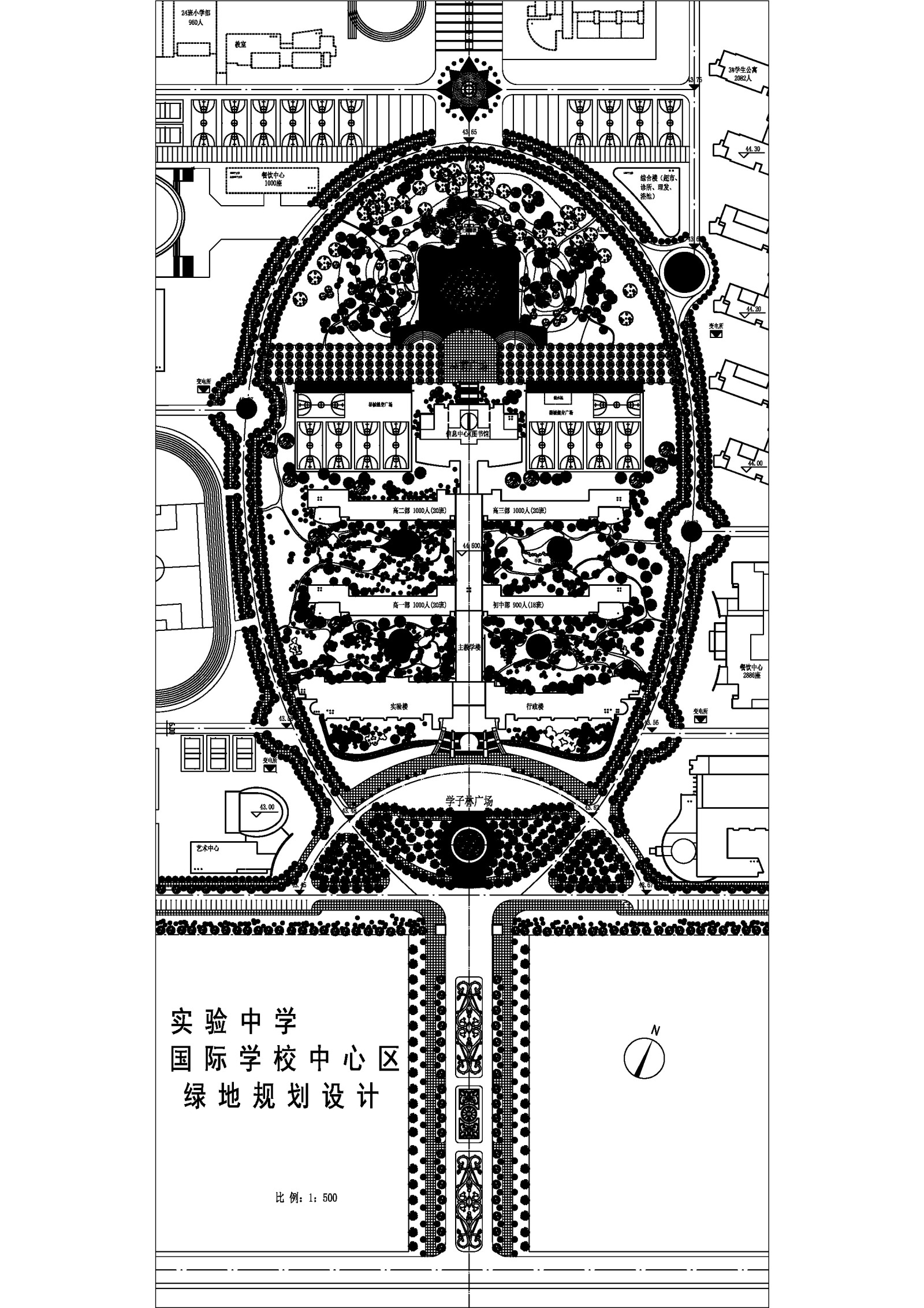 高级中学中心区绿化规划图cad施工图下载【ID:448547102】