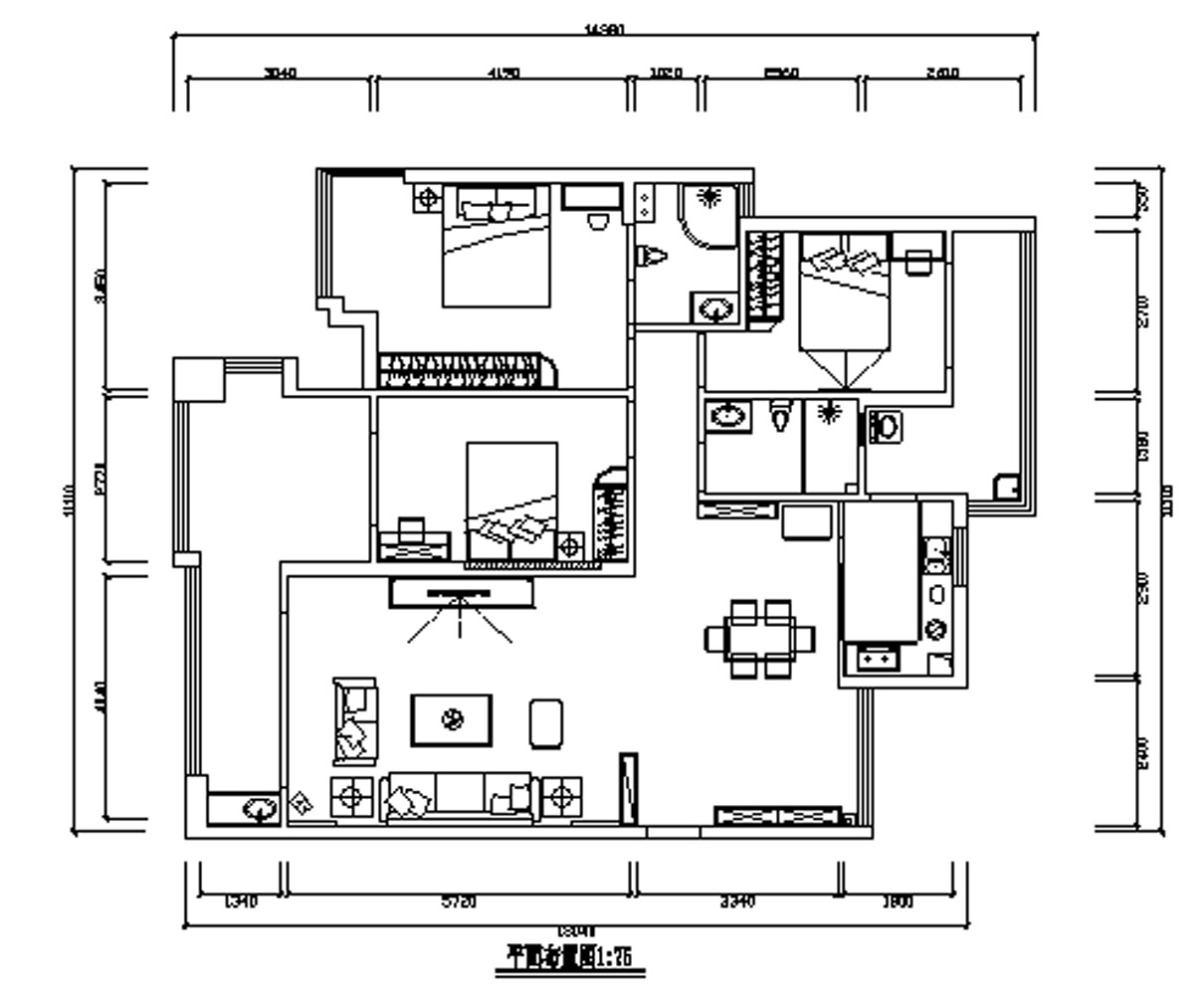 家装住宅室内装修CAD施工图cad施工图下载【ID:548901553】