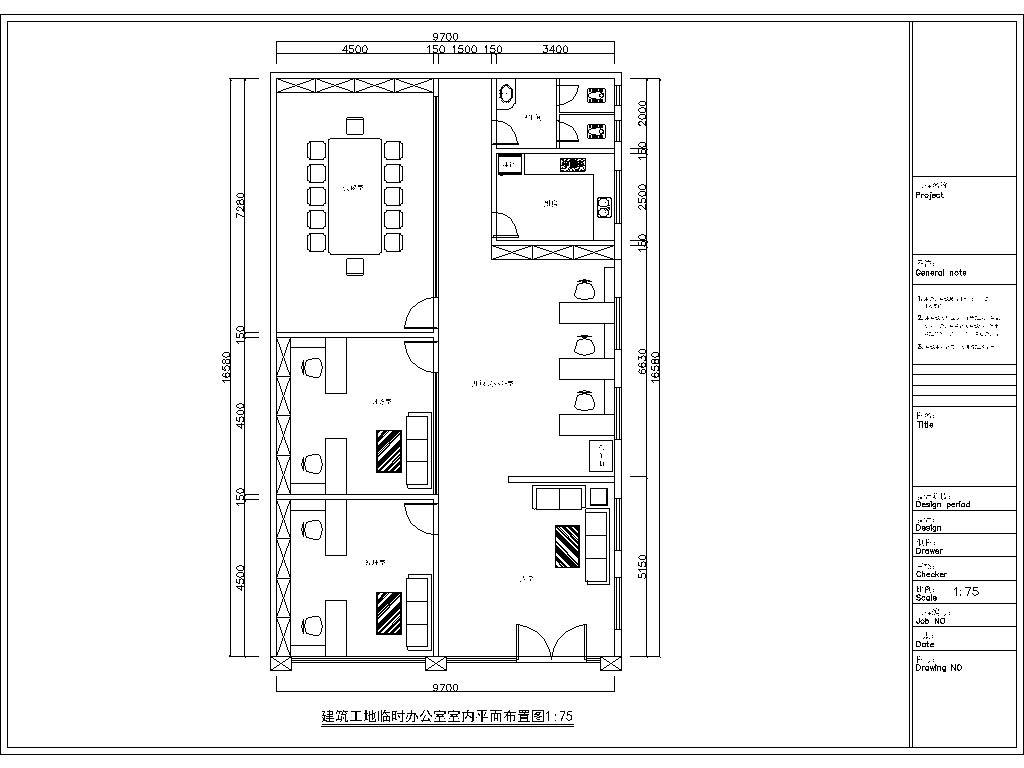 办公室室内装修CAD施工图施工图下载【ID:648902973】