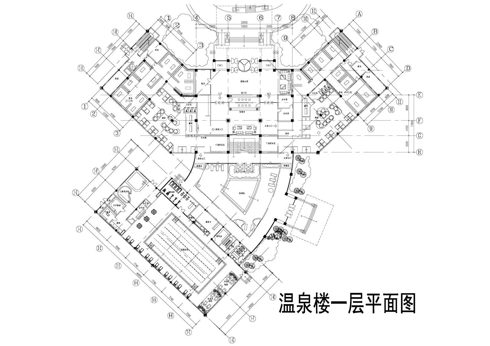 温泉度假村三层平面方案图施工图下载【ID:648978654】