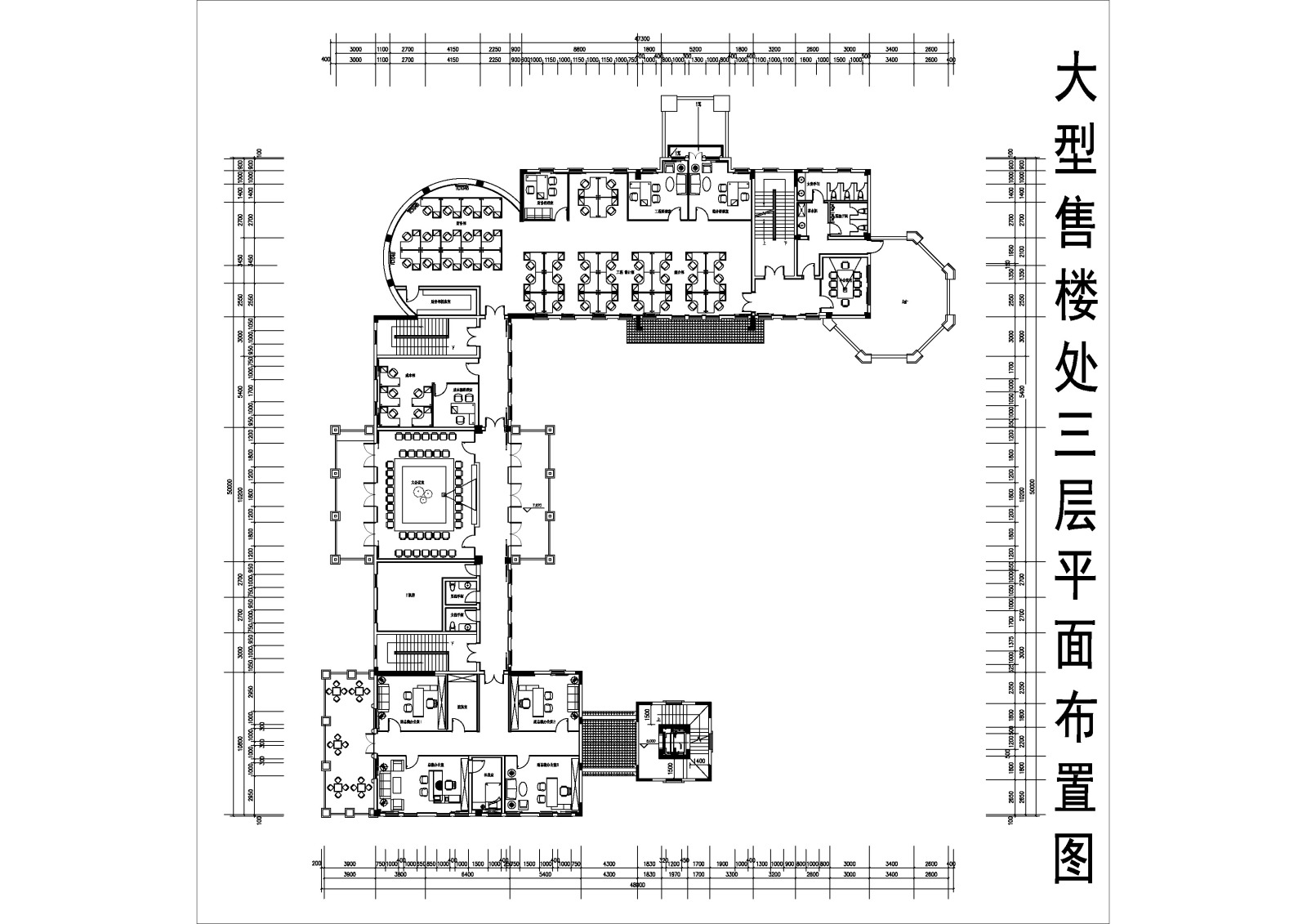 某大型售楼处一二三层平面图cad施工图下载【ID:649107829】