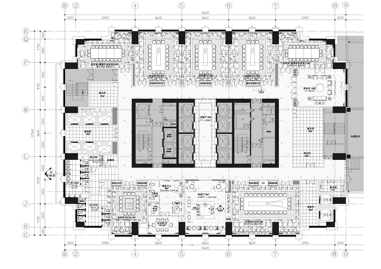 酒店会议层办公区域平面施工图cad施工图下载【ID:649125645】