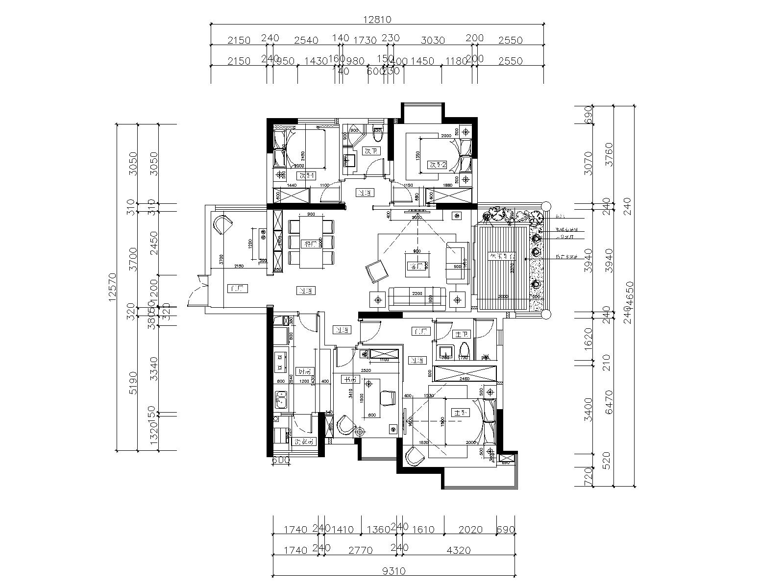 欧式风格三居室住宅装修设计cad施工图下载【ID:550374463】