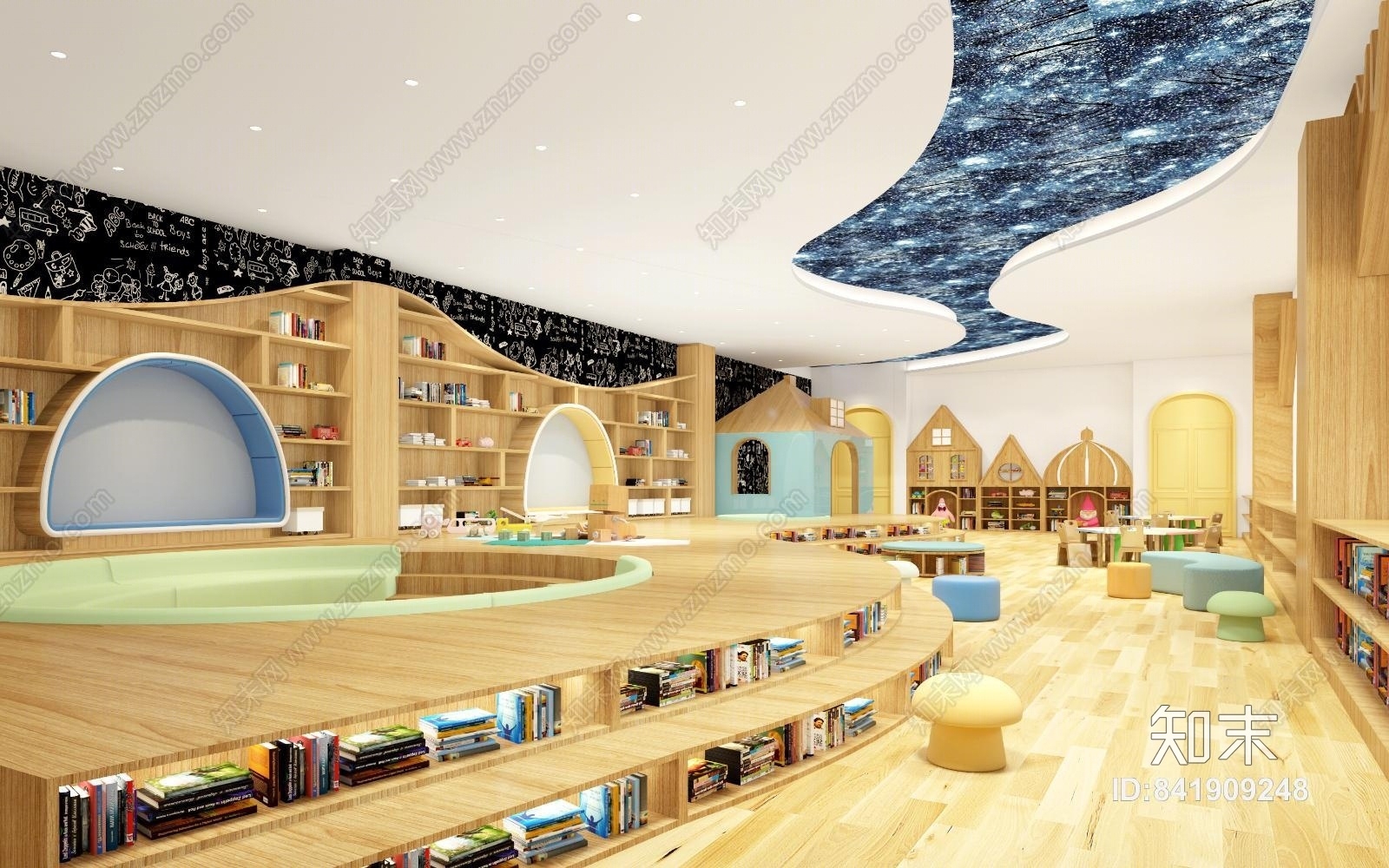 现代幼儿园图书馆3D模型下载【ID:841909248】