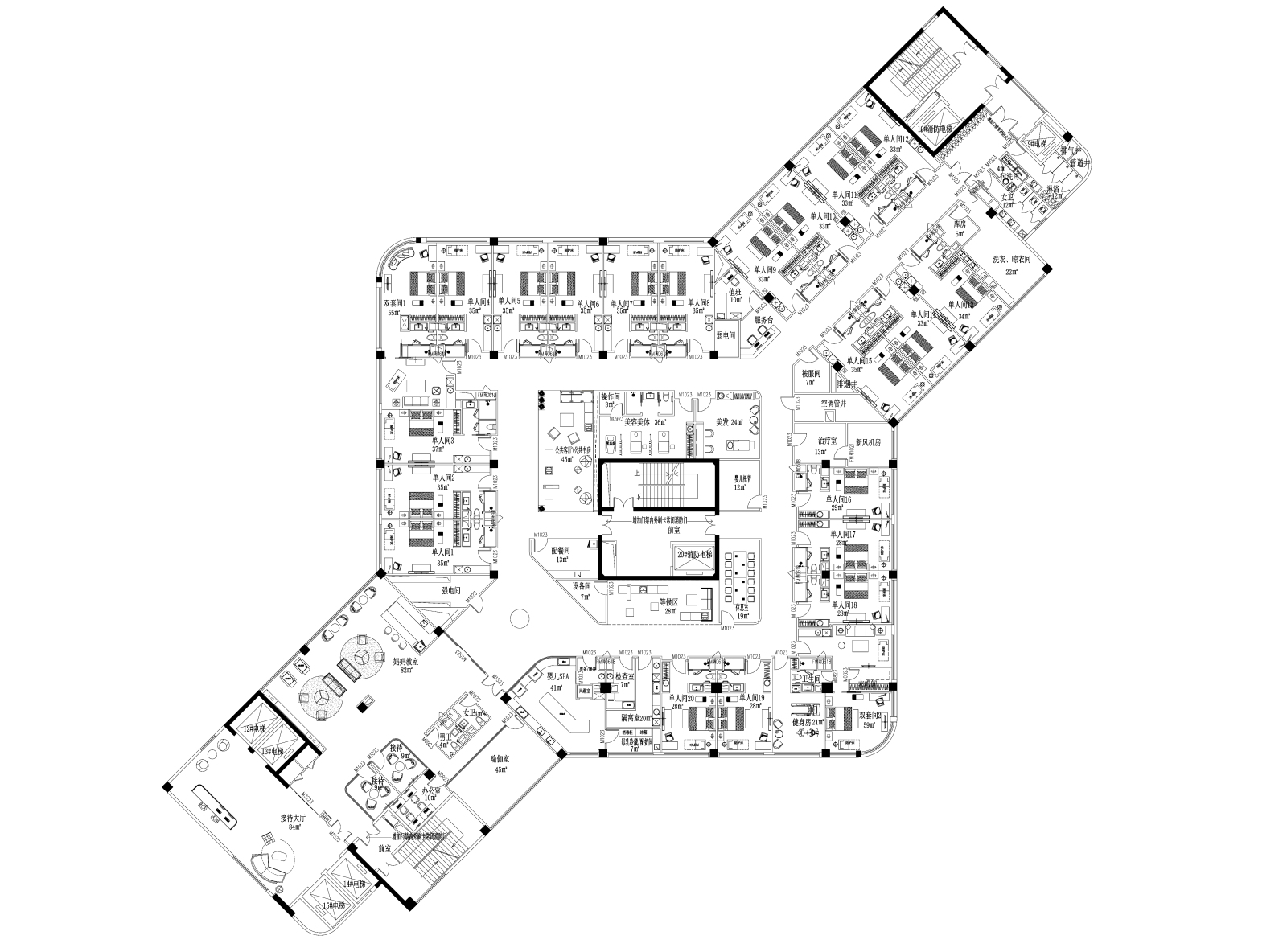 JAYA贾雅-2400㎡月子会所平面图cad施工图下载【ID:751760378】