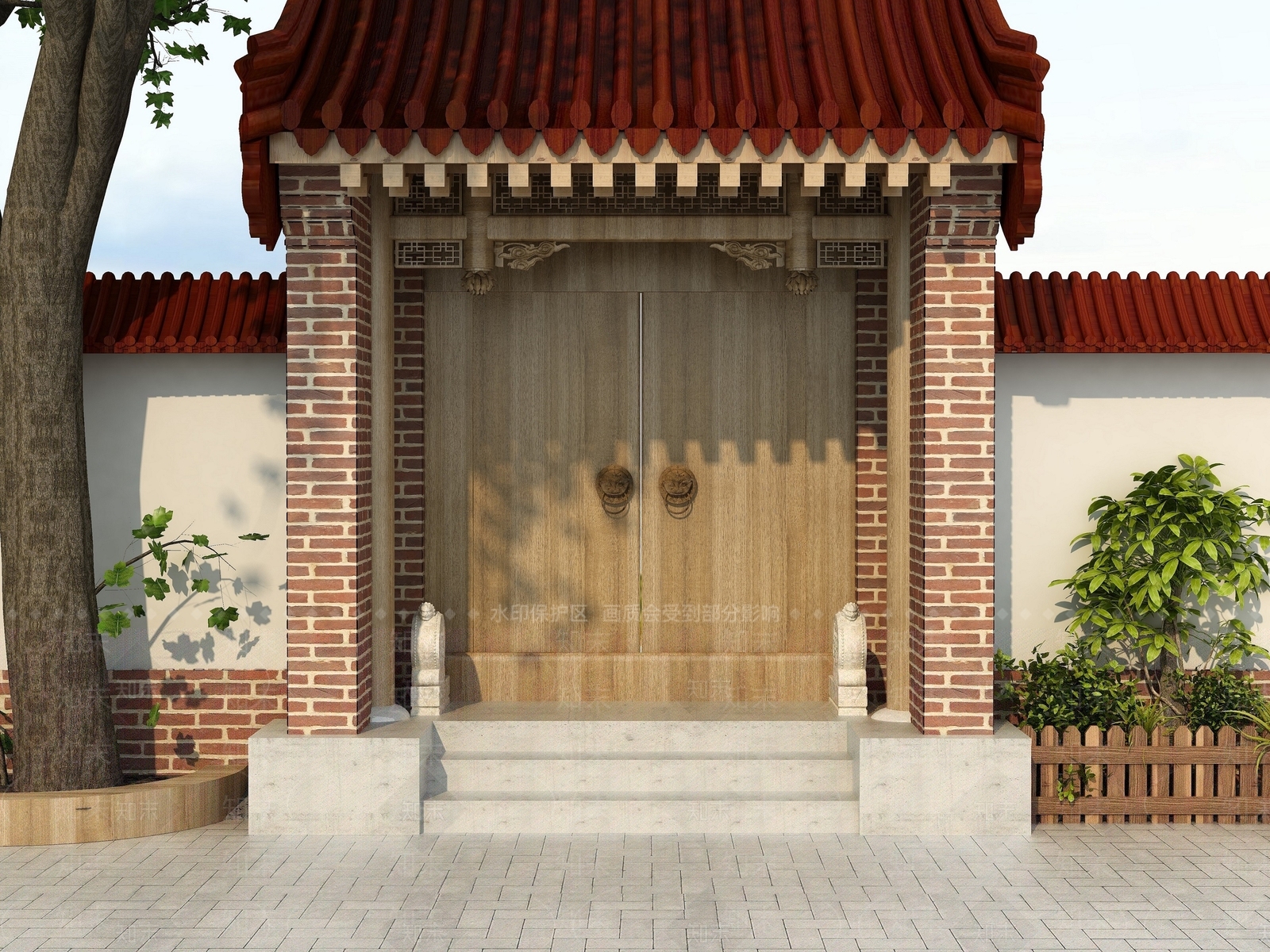 中式传统庭院大门门头3D模型下载【ID:552006638】