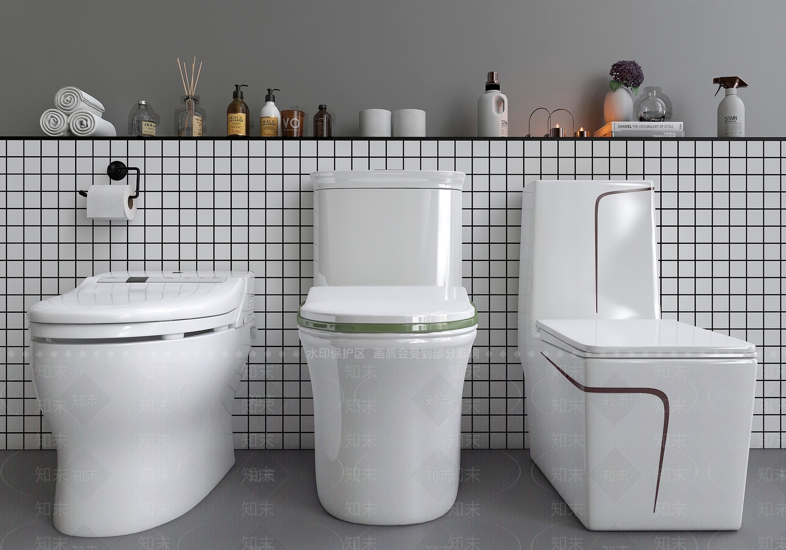 现代坐便器卫浴用品组合3D模型下载【ID:152066923】