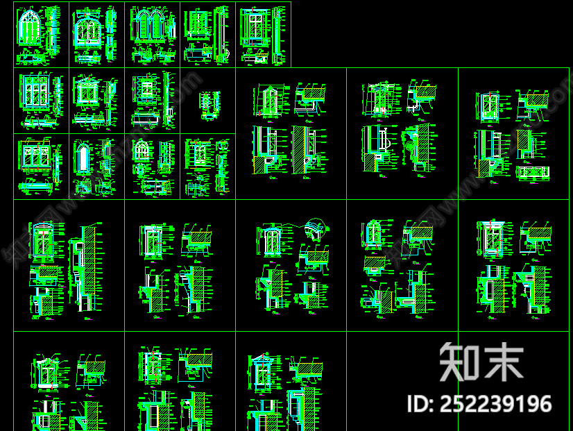 欧式窗合集cad施工图下载【ID:252239196】