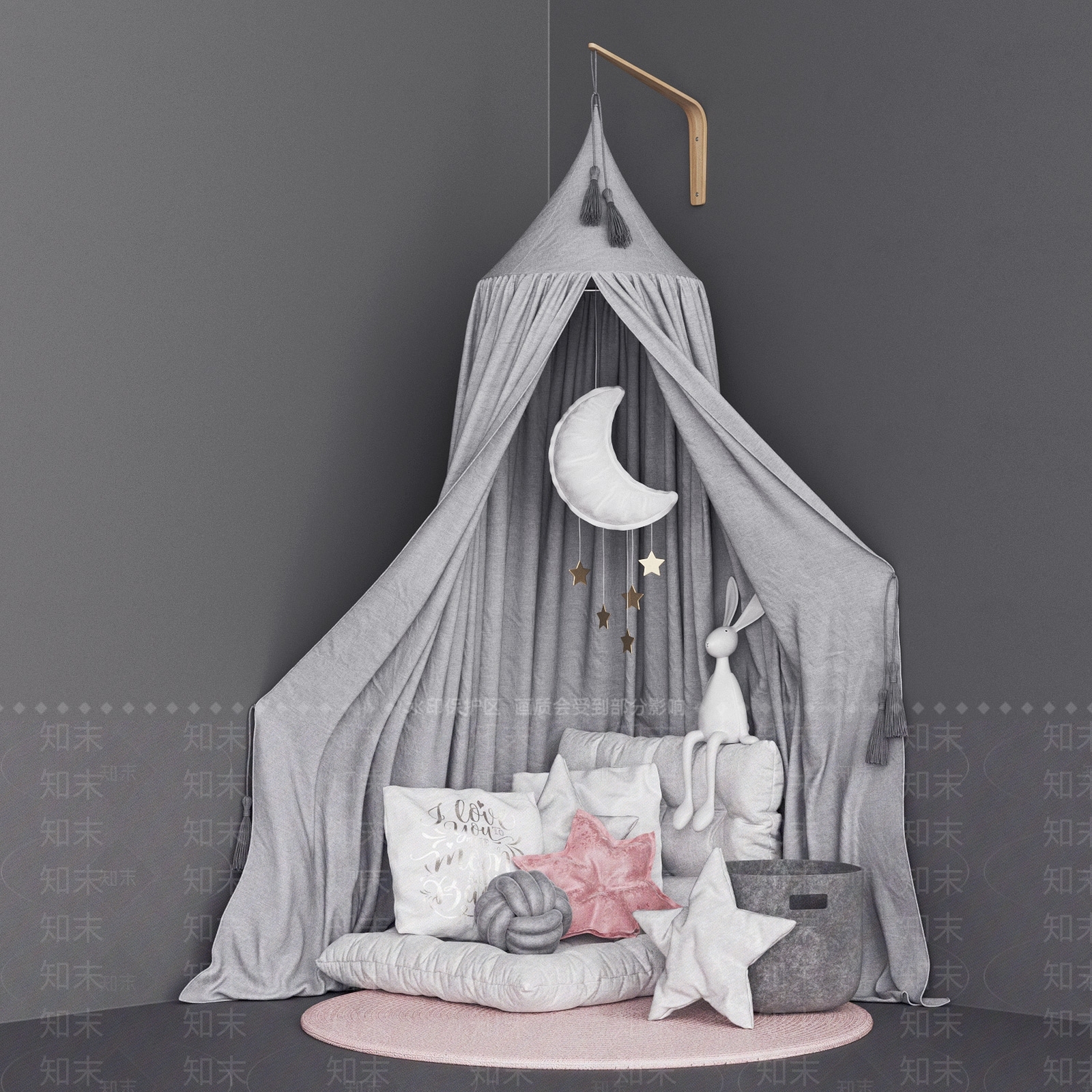 简欧儿童房帐篷床3D模型下载【ID:752273165】