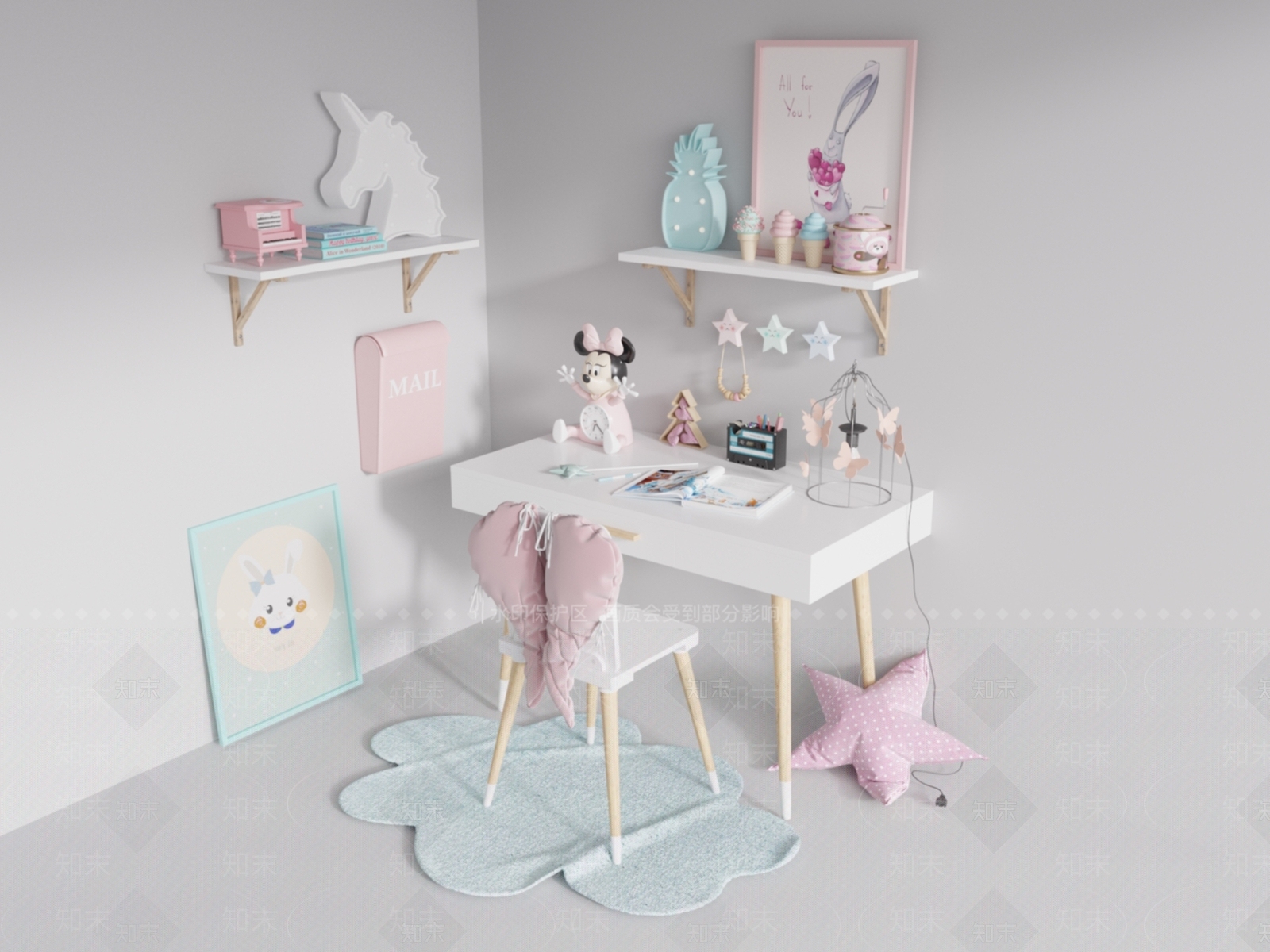 北欧儿童桌椅组合3D模型下载【ID:352274774】