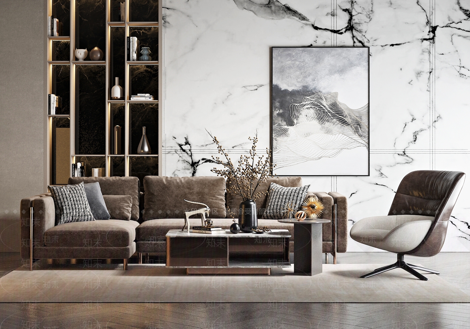 后现代沙发茶几组合模型3D模型下载【ID:352282356】