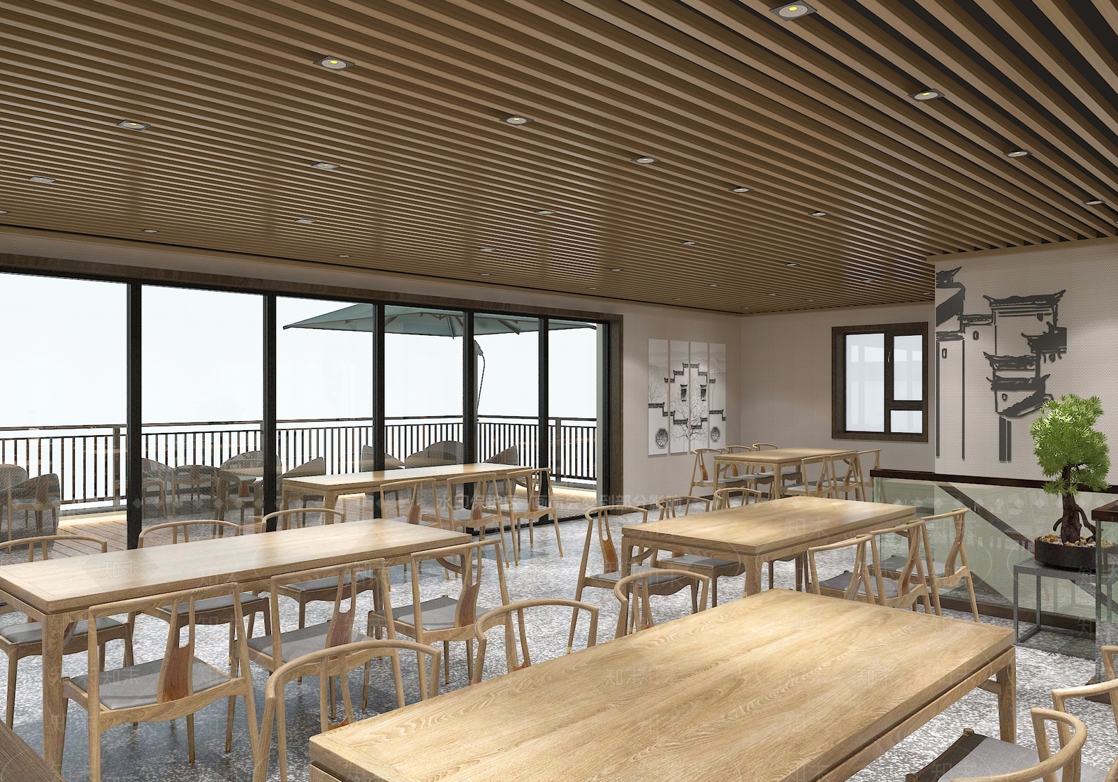 新中式员工餐厅3D模型下载【ID:752287766】